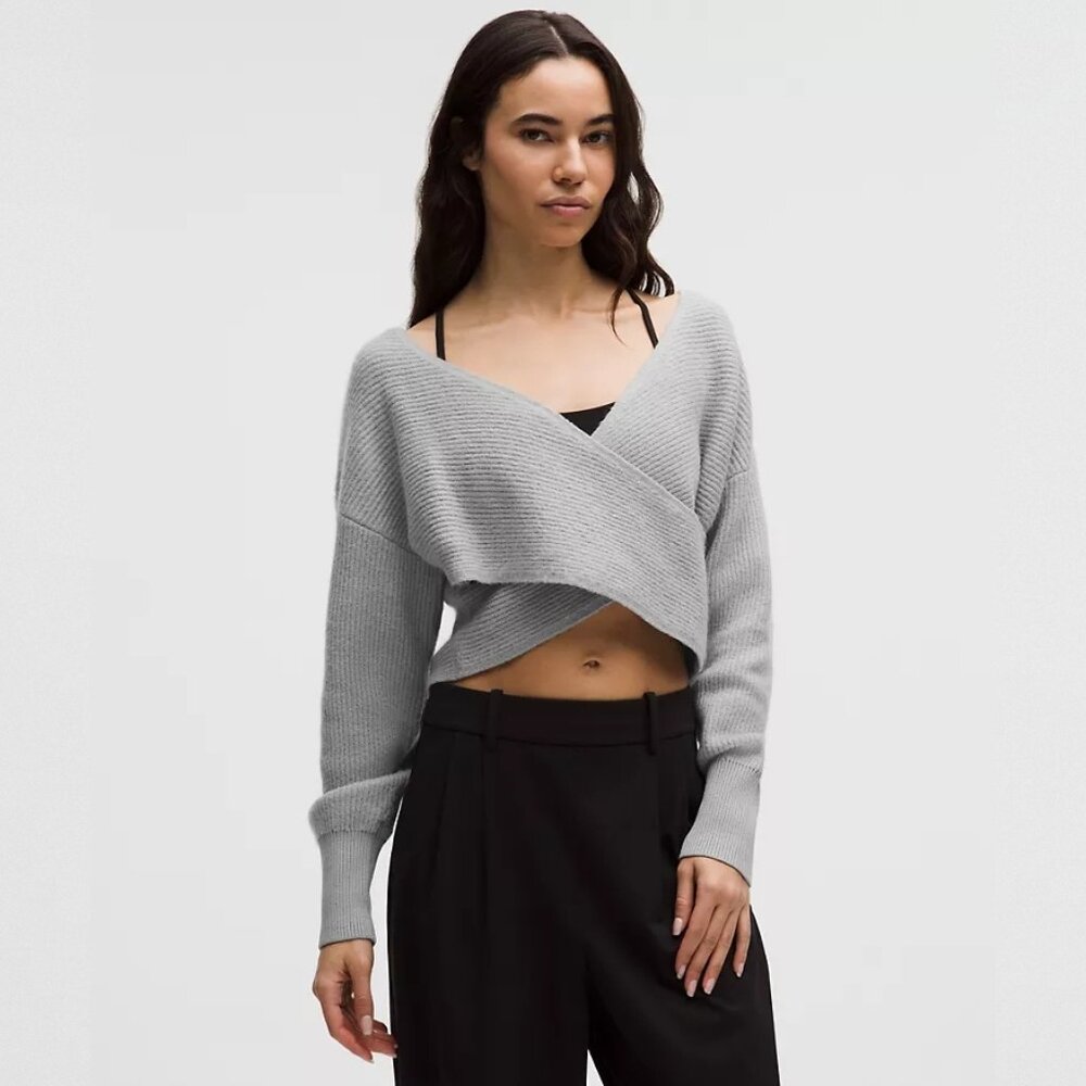 Lululemon Brushed Cotton Reversible Crossover Sweater in Silver Drop